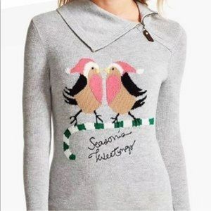 Talbots Gray Zip Neck Holiday Sweater
